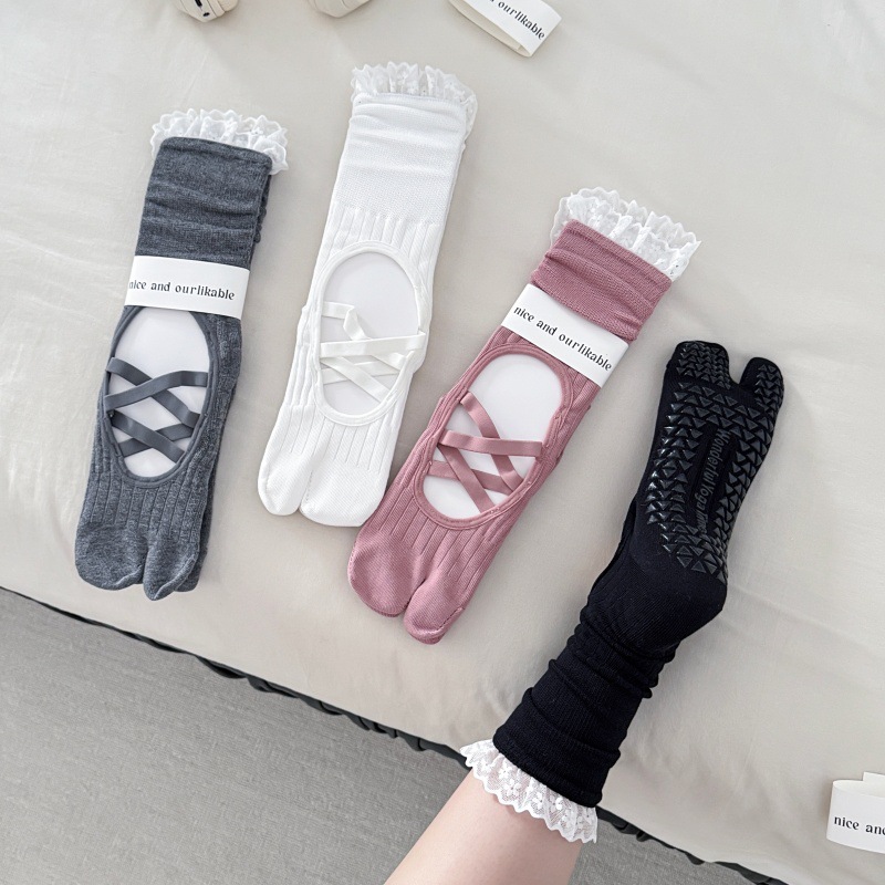 Lace Trim Split Toe Yoga Socks - Yoga Of Fitness review and price