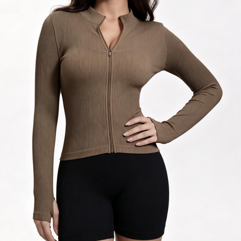 Women Ribbed Long Sleeve Zip U - Yoga Of Fitness review and price